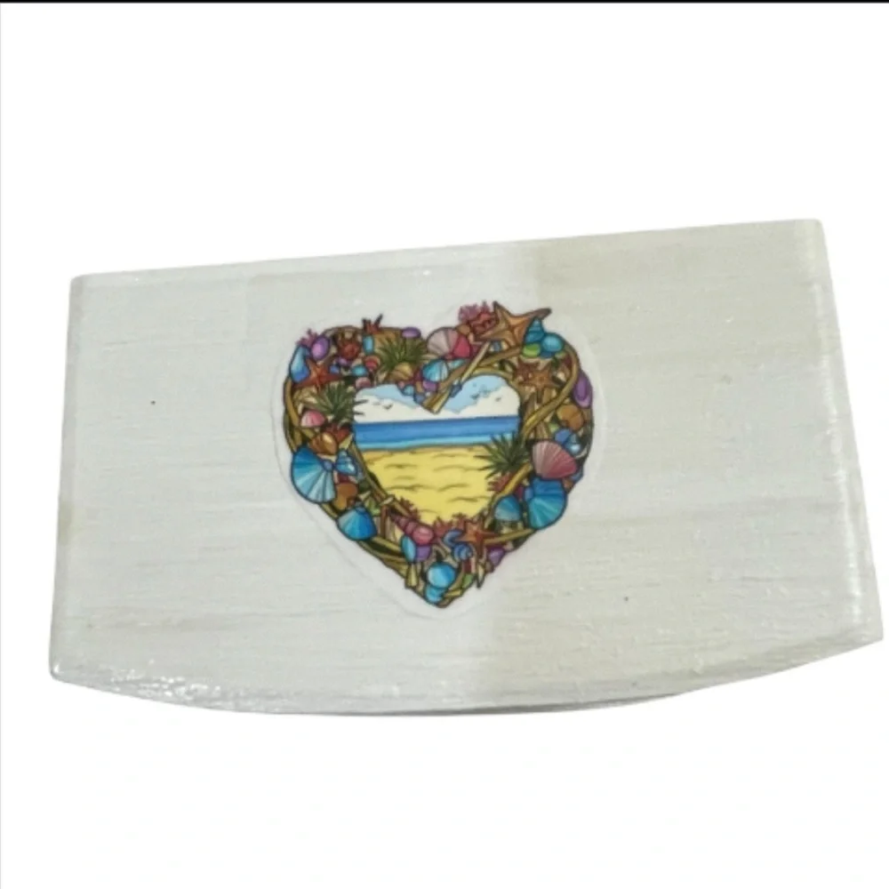 Handmade White Storage Box with Gold Accents And Seashell Motif.